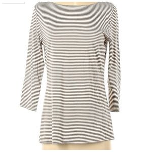 Garnet Hill Brown Striped Longline Boatneck Tunic Boxy Size XL